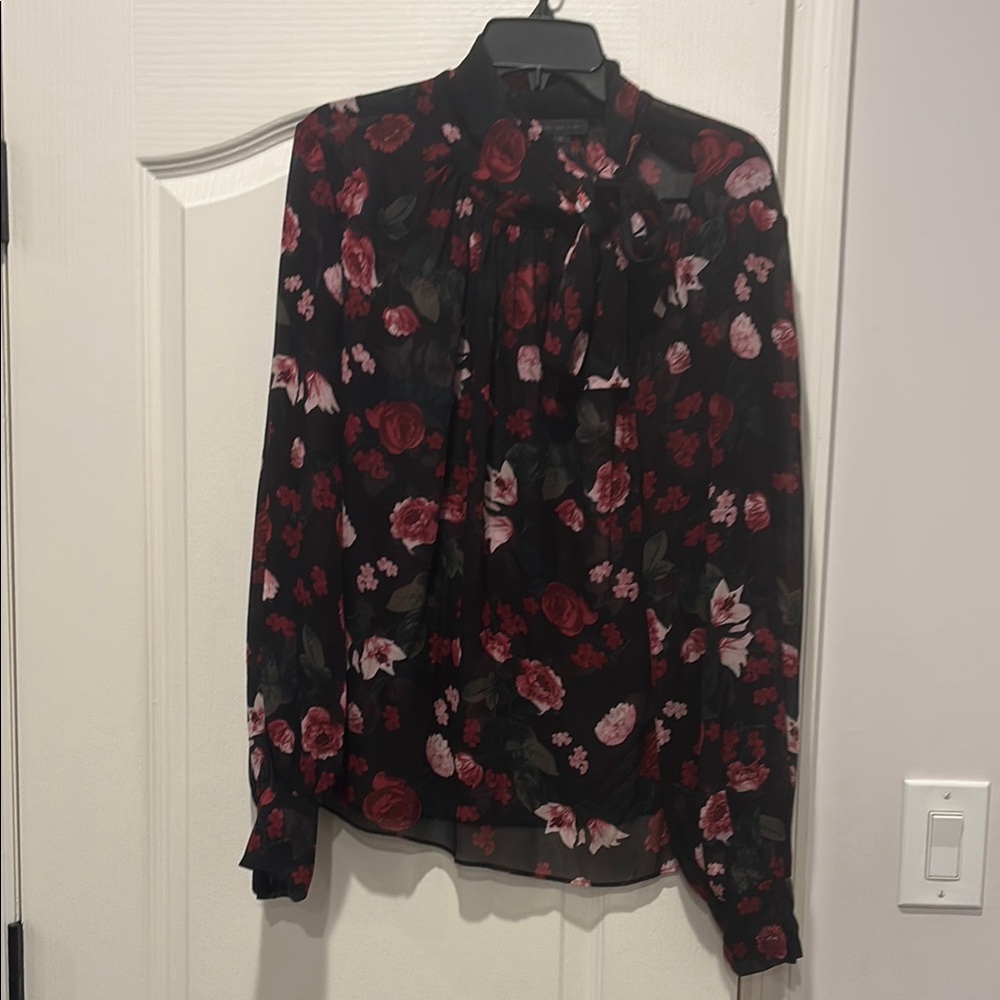 Floral Silk neck tie blouse